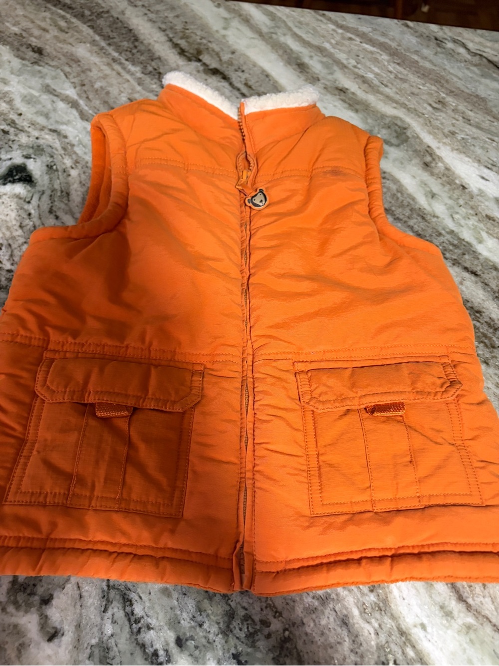 Kids Gymboree Orange Puffer Vest and striped fleece